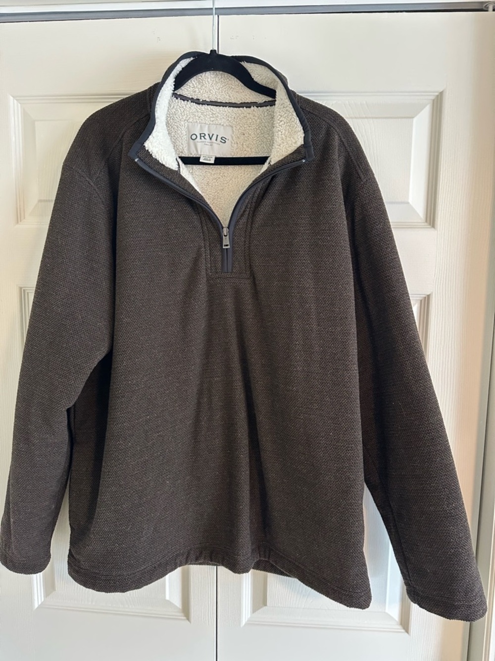Orvis Men's Dark Brown Quarter-Zip Sherpa-Lined Pullover